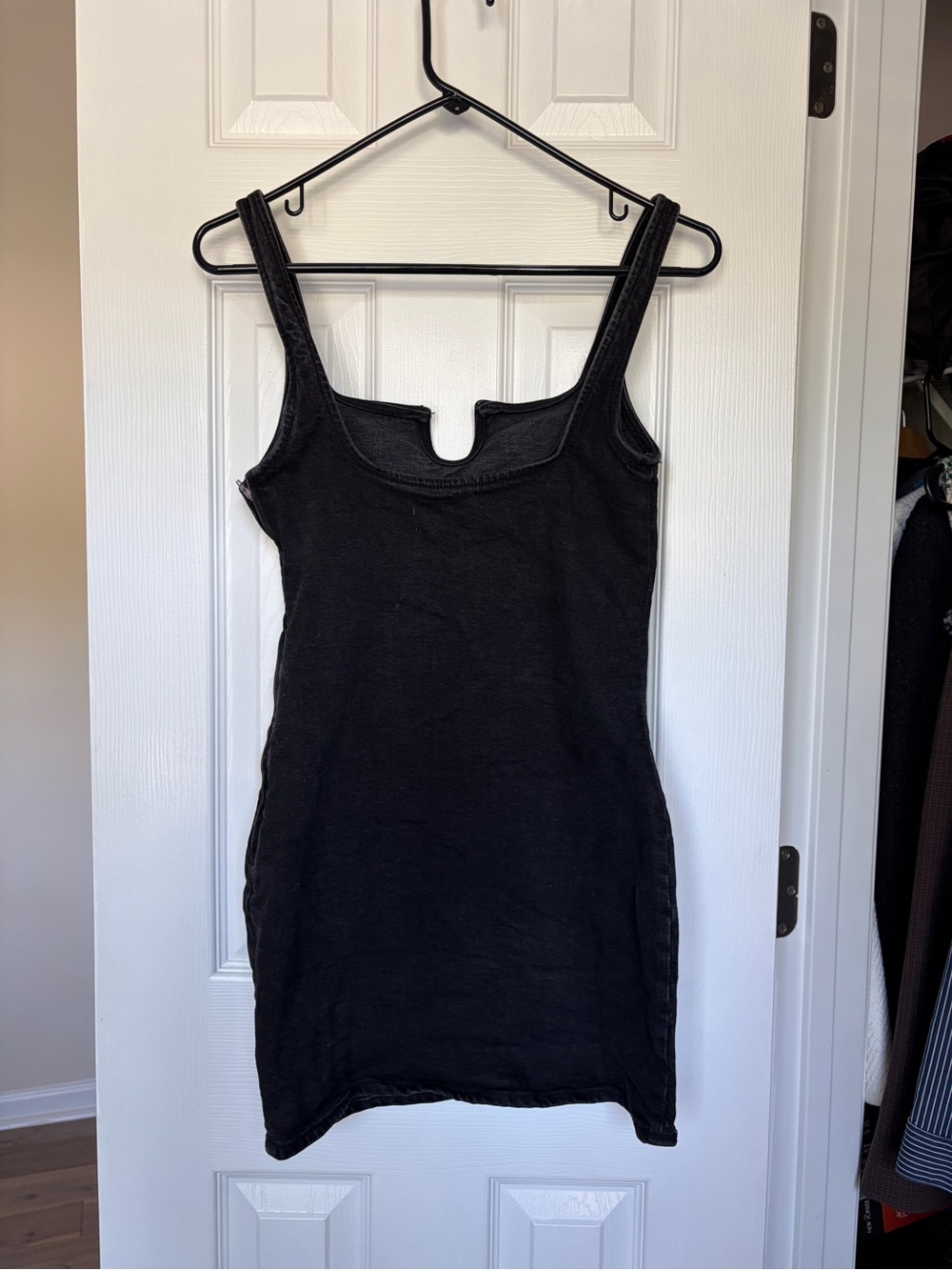 Zara Black Denim Notch Neck Bodycon Mini Dress Small - Picture 5 of 8